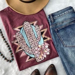 Maroon leopard western T-shirt